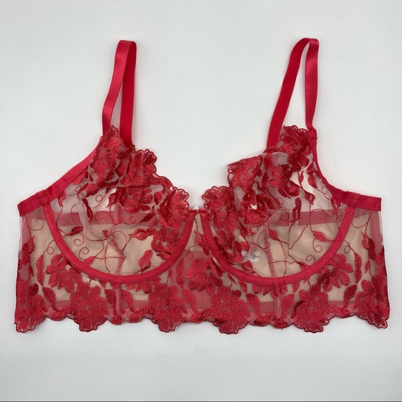 Torrid Women’s Raspberry Pink Embroidered Mesh Lace Bralette & Garter Size 1X - Picture 6 of 16